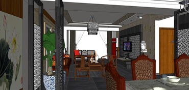 精品中式室内家装设计SU模型 传承与创新的完美融合